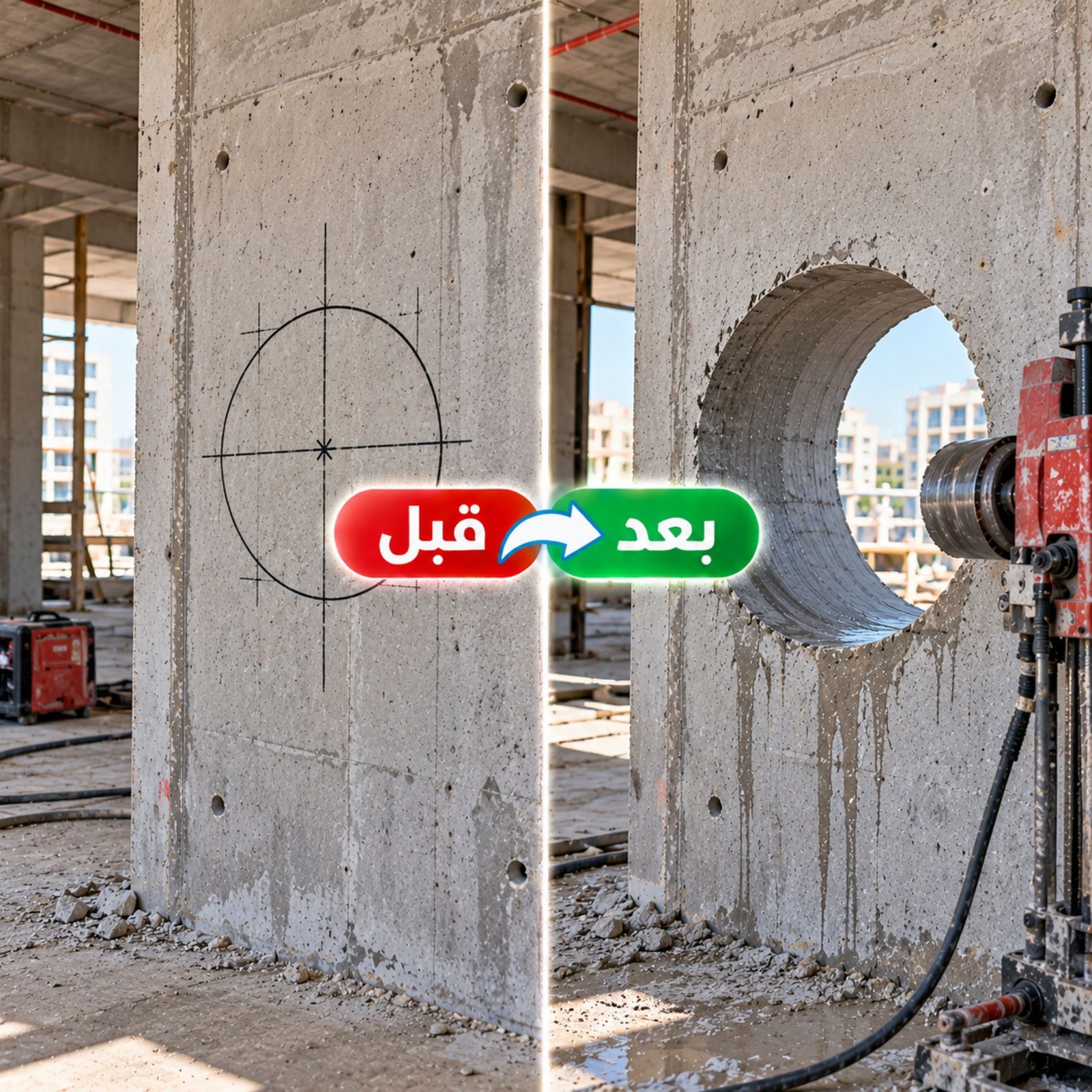 تخريم فتحة كور في جدار خرساني